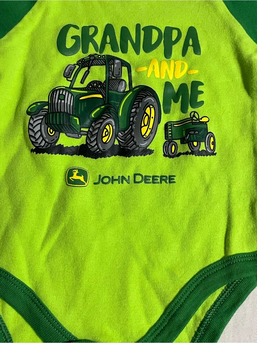 John Deere Green and Dark Green Tractor Baby Onesie Size 6/9 Months